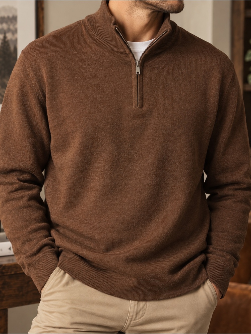 XXL | Christian Lacroix | Brown Merino Wool Quarter-Zip Sweater